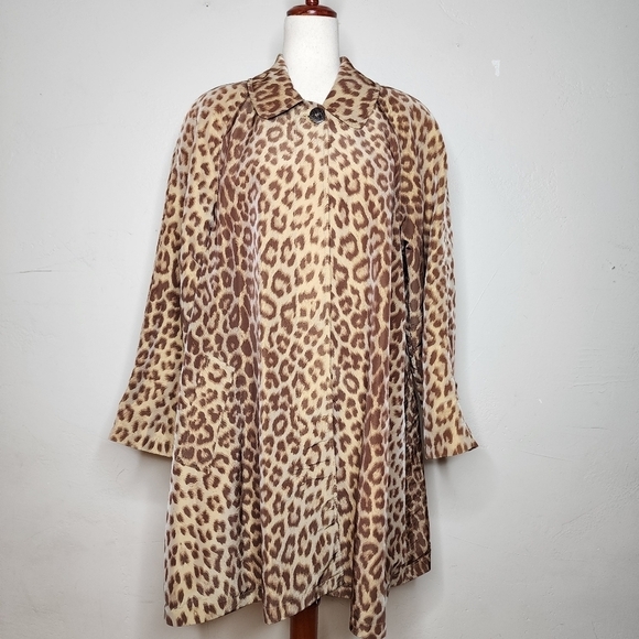 Vintage Coverups Nylon Leopard Print Swing Coat Size Small - Picture 1 of 13